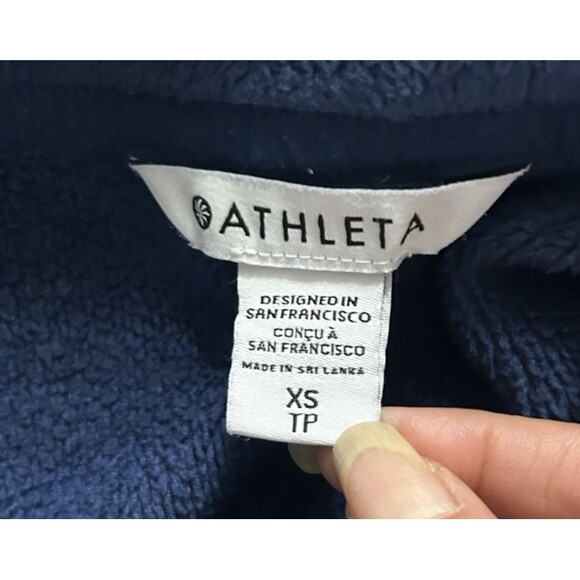 Athleta Cozy Karma Blue Asym Sweatshirt Pullover Pockets Zip Funnel Neck XS - Picture 9 of 10